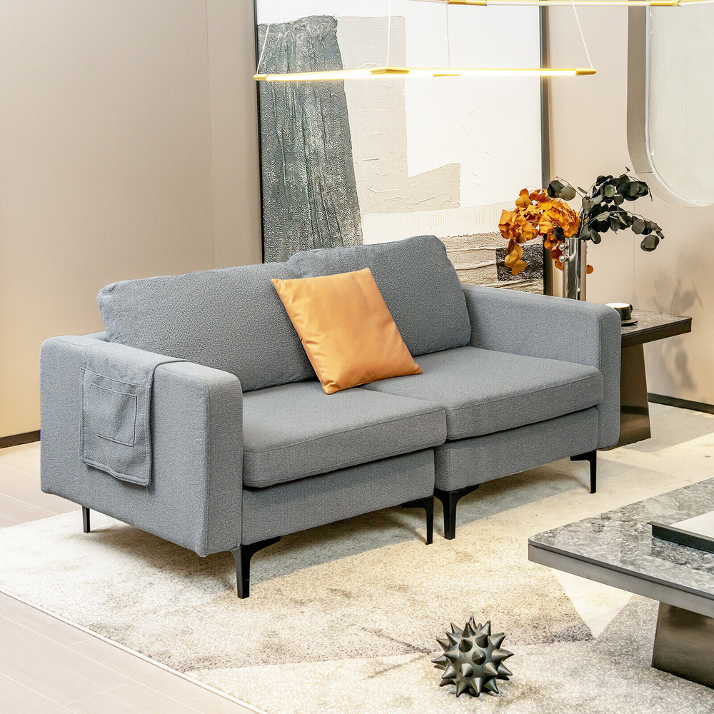 Modern Loveseat Sofa with Side Storage Pocket, Compact & Stylish Couch