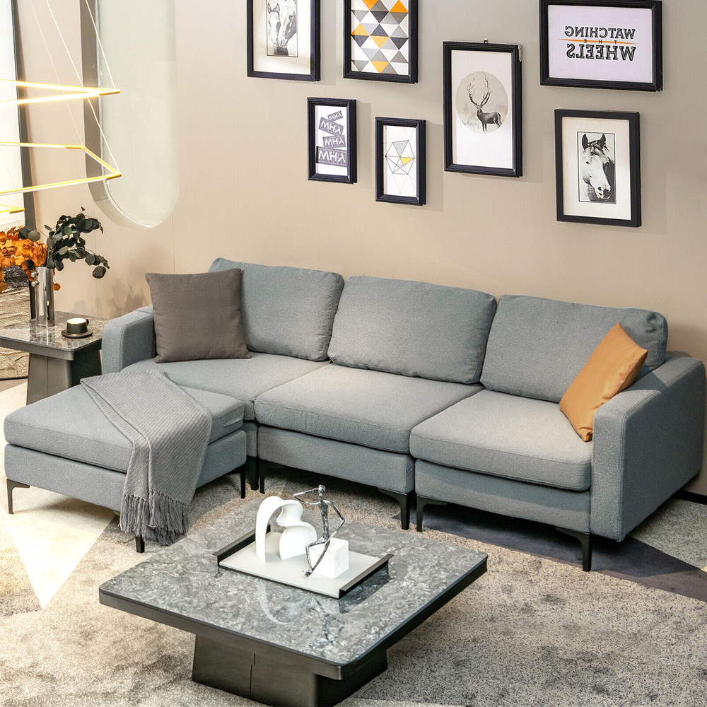 Modern L-Shaped Sectional Sofa, 3-Seat Modular Couch with USB Ports & Reversible Chaise