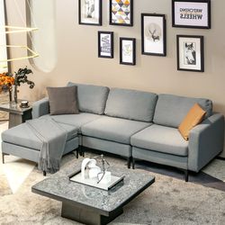 modern l-shaped sectional sofa, 3-seat modular couch with usb ports & reversible chaise