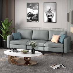contemporary sectional sofa, 3-seat couch with storage pocket & metal leg design