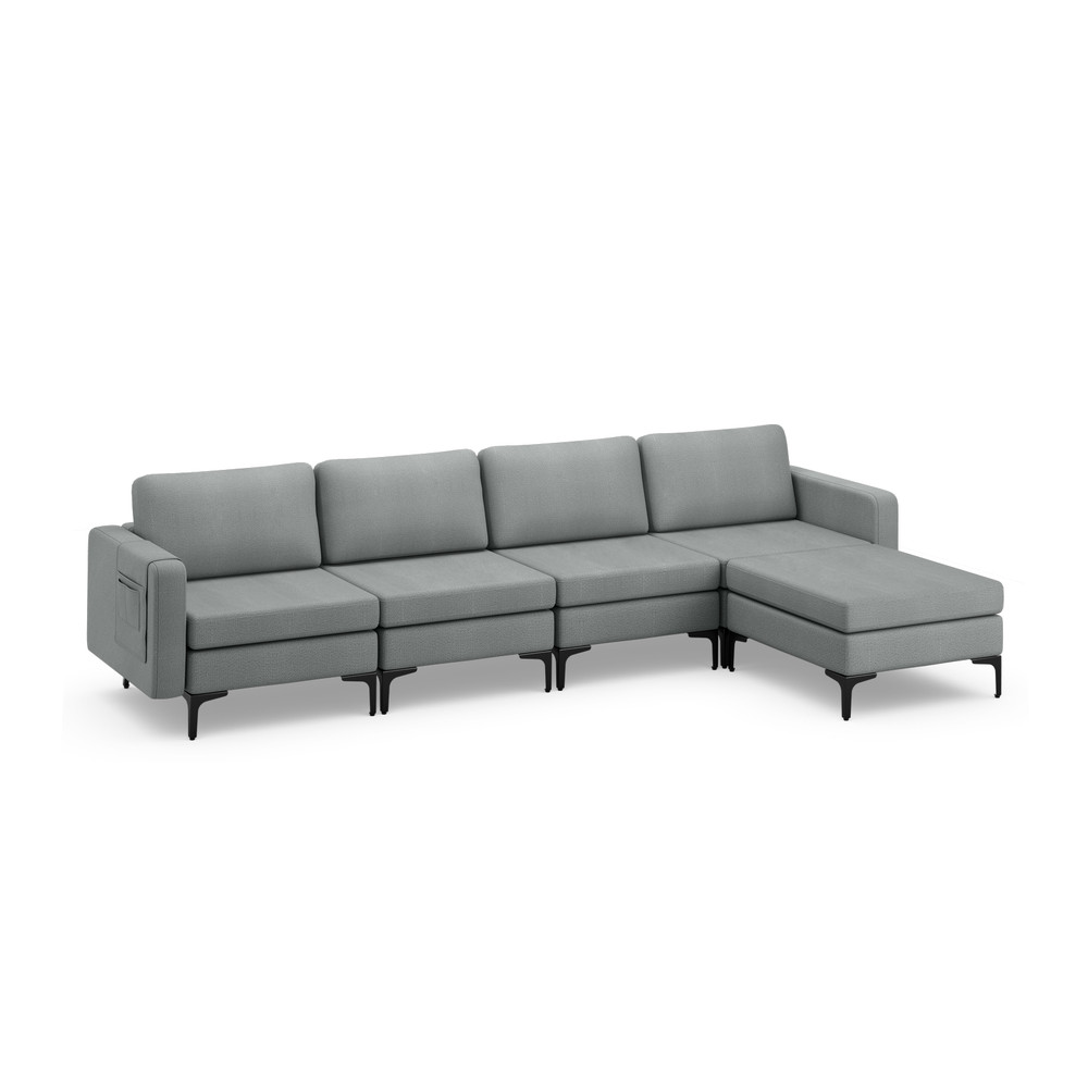 L-Shaped Modular Sectional Sofa, Reversible Ottoman, 2 USB Ports & Spacious Design
