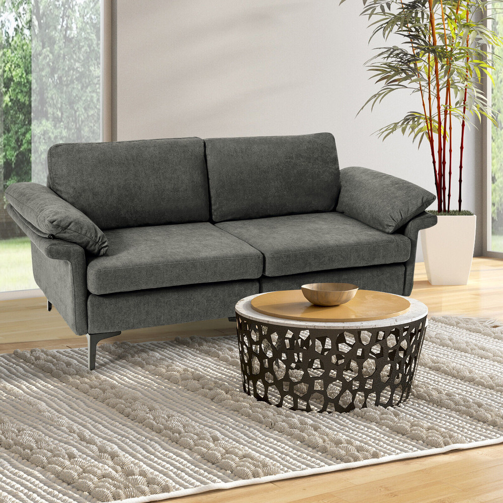 Modern Fabric Loveseat Sofa with Metal Legs & Armrest Pillows, Cozy & Stylish