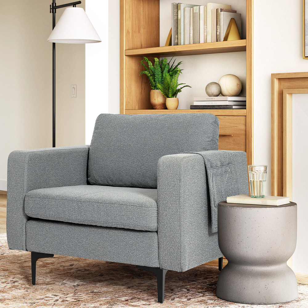 Modern Accent Armchair with Side Storage Pocket, Stylish & Functional Seating