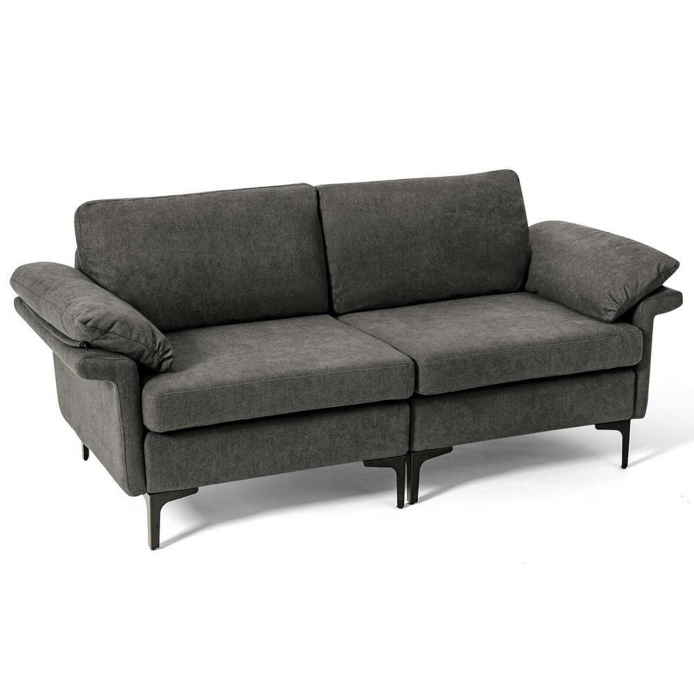 Modern Fabric Loveseat Sofa with Metal Legs & Armrest Pillows, Cozy & Stylish