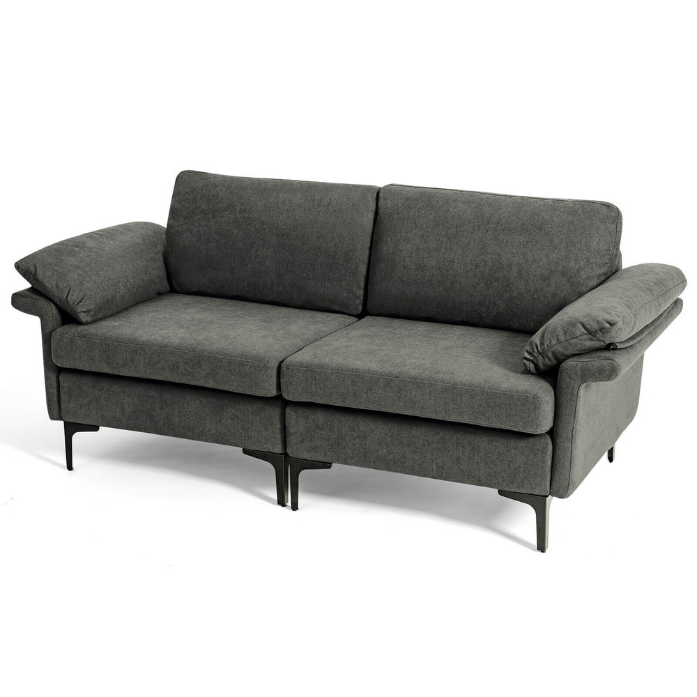Modern Fabric Loveseat Sofa with Metal Legs & Armrest Pillows, Cozy & Stylish