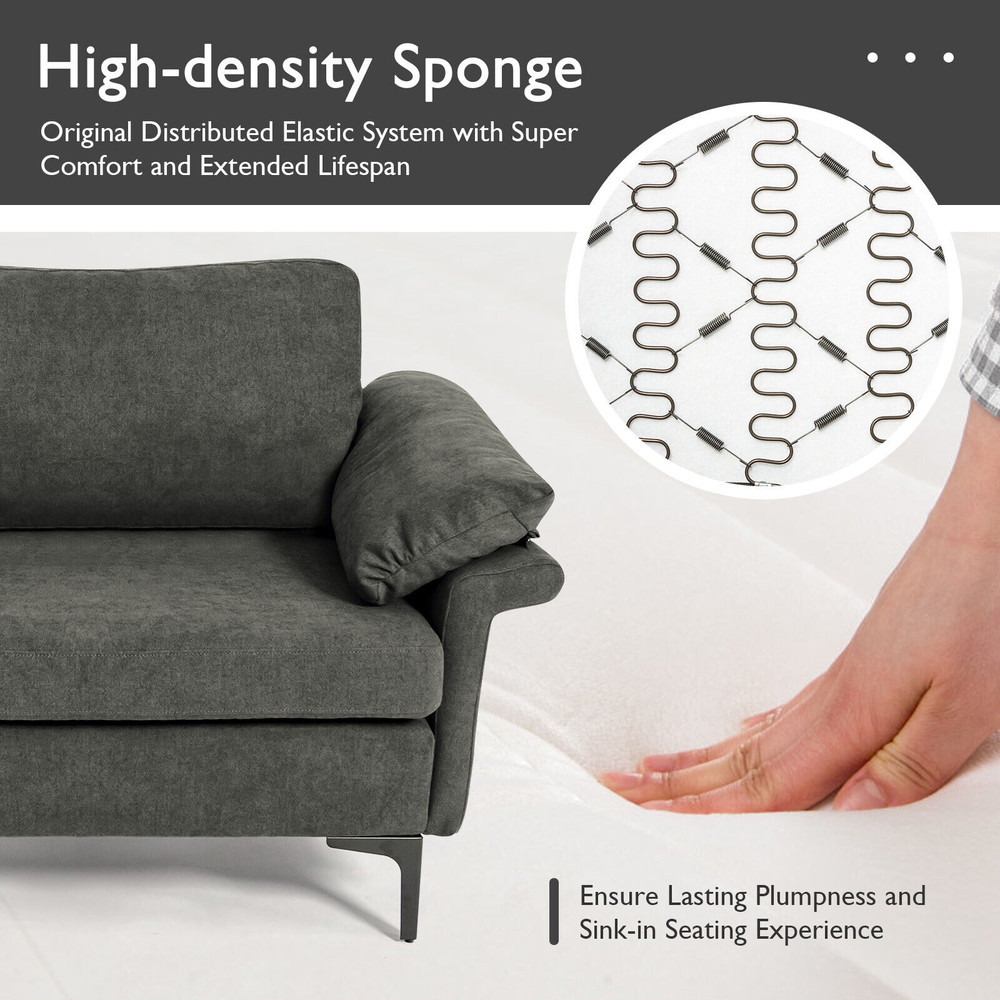 Modern Fabric Loveseat Sofa with Metal Legs & Armrest Pillows, Cozy & Stylish