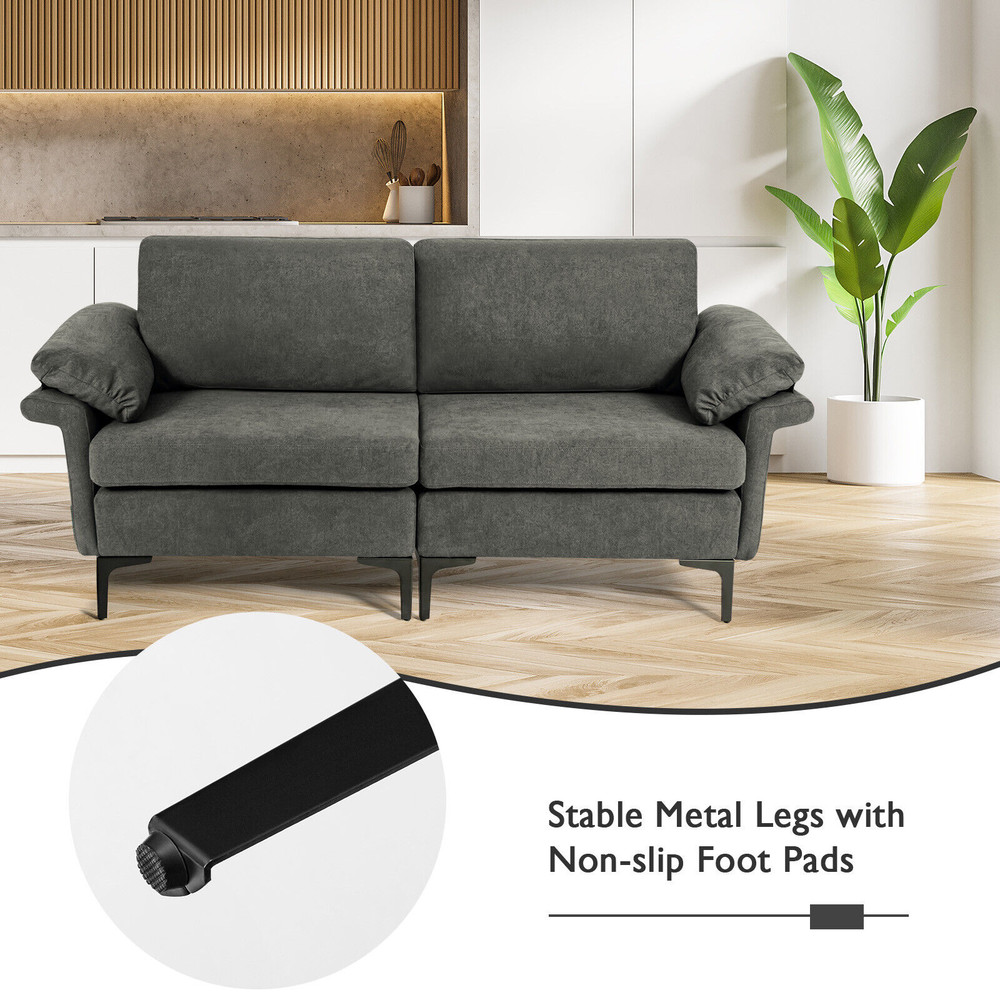 Modern Fabric Loveseat Sofa with Metal Legs & Armrest Pillows, Cozy & Stylish