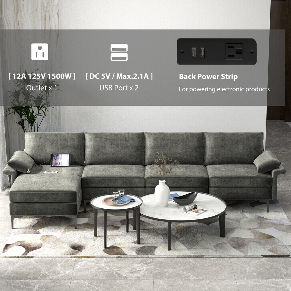 Extra Large LShaped Sectional Sofa With Reversible Chaise USB Ports 3