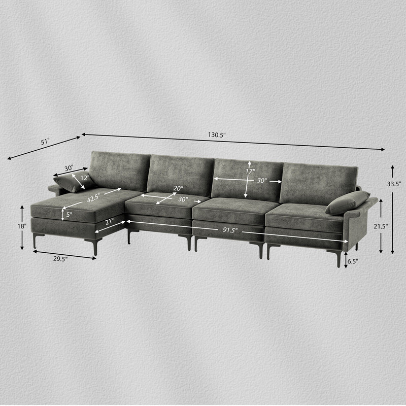 Extra Large LShaped Sectional Sofa With Reversible Chaise USB Ports 4