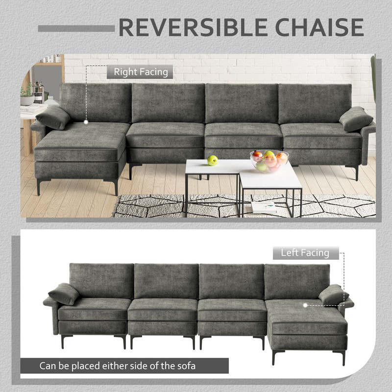 Extra Large LShaped Sectional Sofa With Reversible Chaise USB Ports 2