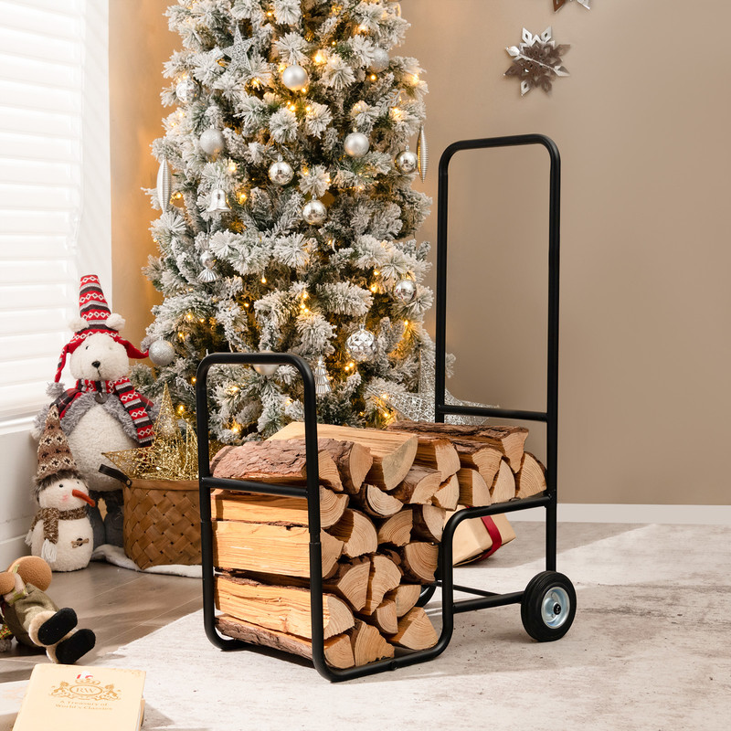 Firewood Carrier Cart With AntiSlip Handle  Durable Wheels For Easy Transport 0