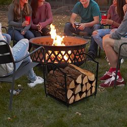 heavy-duty steel firewood log rack, sturdy indoor/outdoor storage for firewood