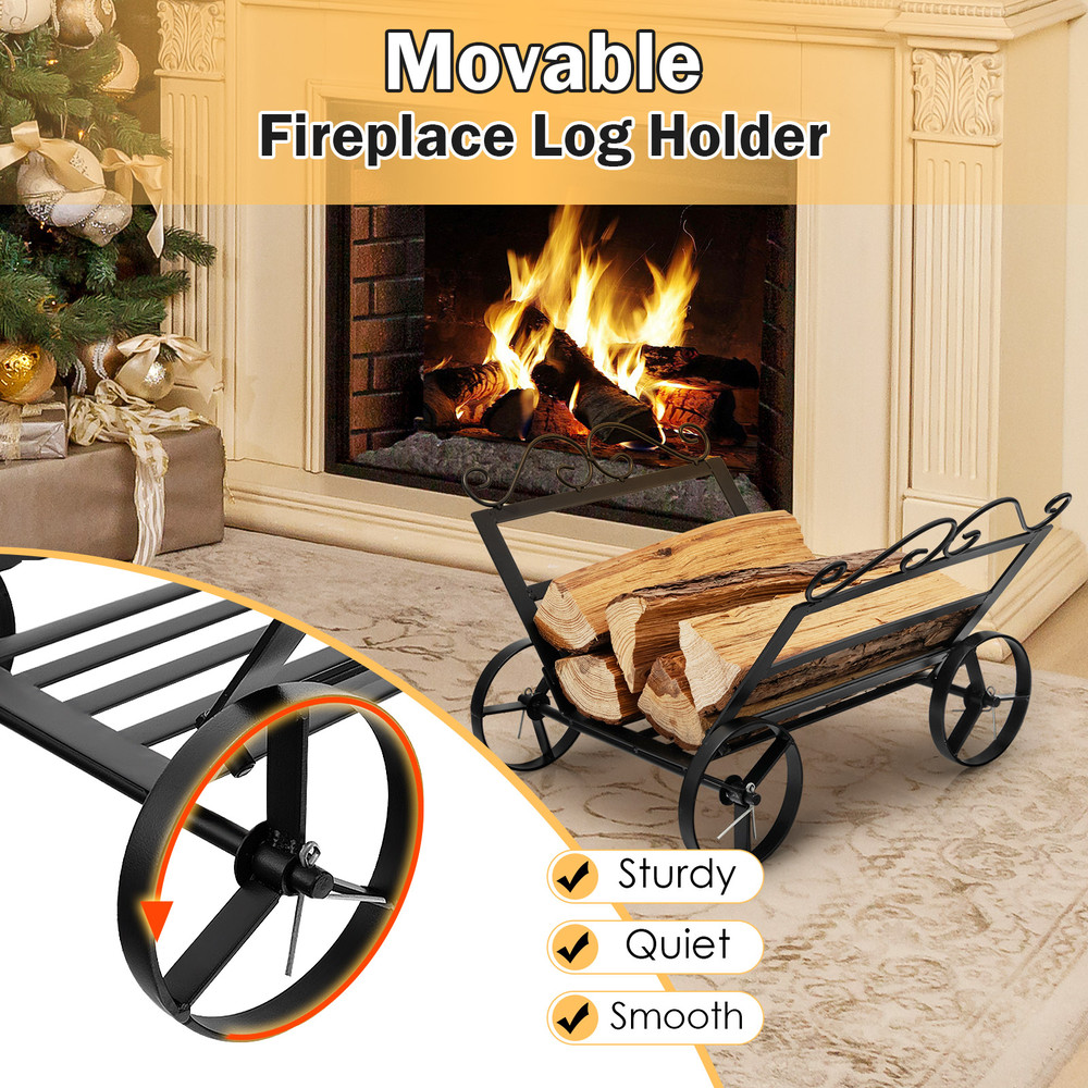 HeavyDuty Firewood Rack With Wheels Rustproof Steel Fireplace Log Holder For IndoorOutdoor Use 3