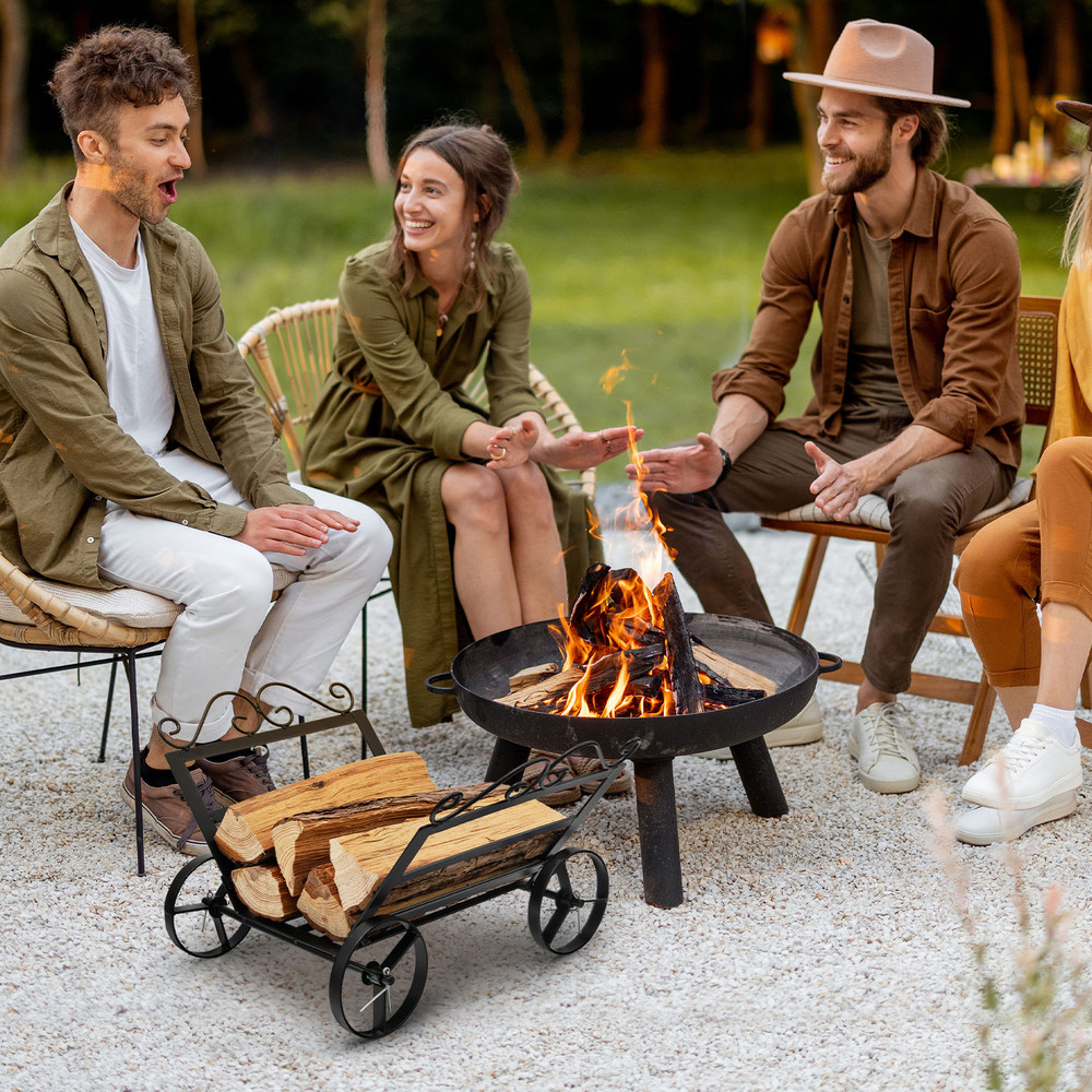 HeavyDuty Firewood Rack With Wheels Rustproof Steel Fireplace Log Holder For IndoorOutdoor Use 0