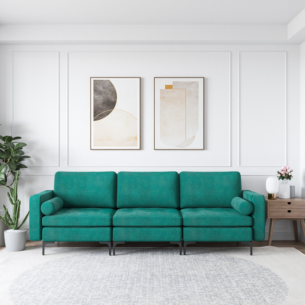 Modular 3Seat Sofa Couch With USBSocket Ports  Side Storage Pocket Modern Sectional Sofa 1
