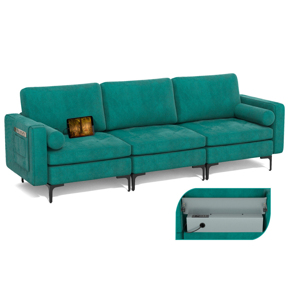 Modular 3Seat Sofa Couch With USBSocket Ports  Side Storage Pocket Modern Sectional Sofa 2