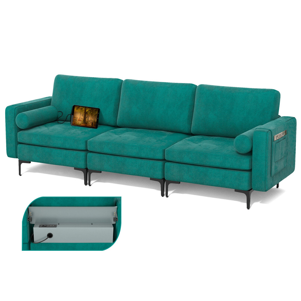 Modular 3Seat Sofa Couch With USBSocket Ports  Side Storage Pocket Modern Sectional Sofa 6