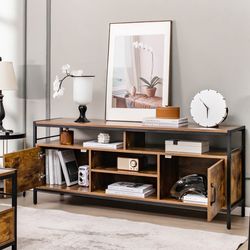 58 inch industrial tv stand with cabinets & adjustable shelf for tvs up to 65 inch