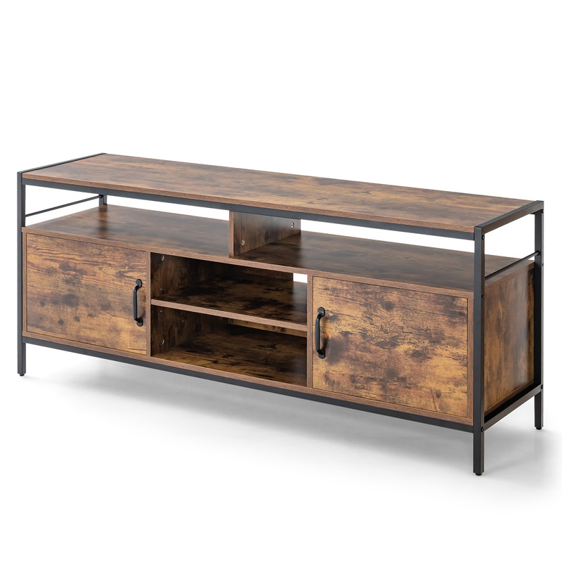 58 Inch Industrial TV Stand with Cabinets & Adjustable Shelf for TVs Up to 65 Inch