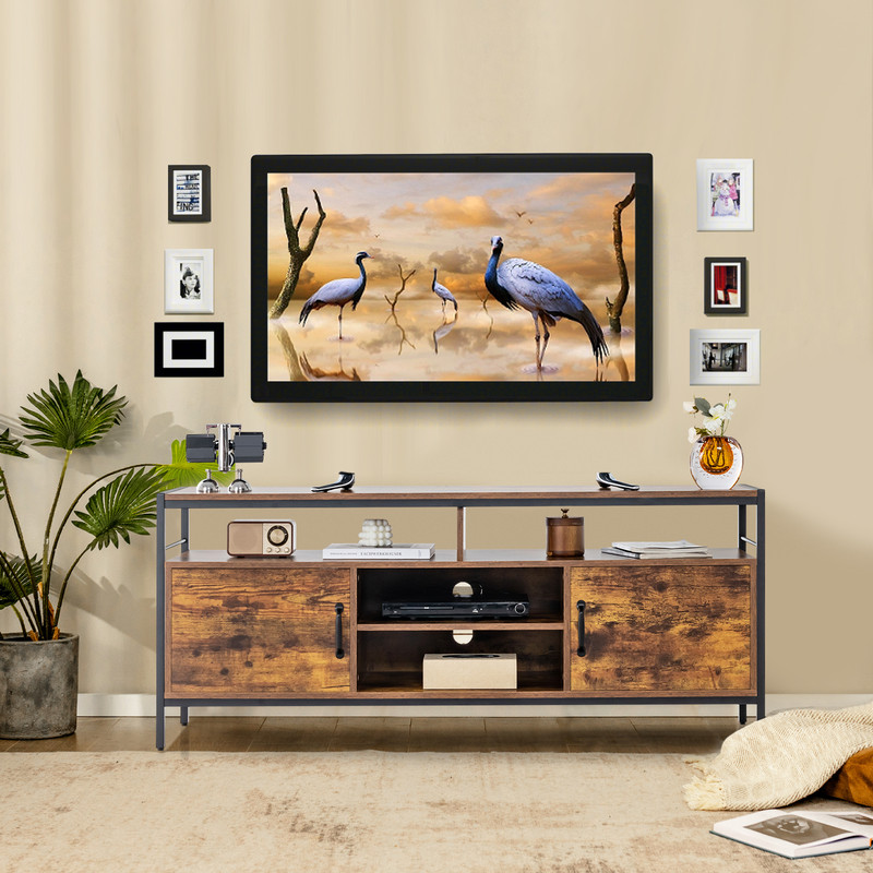 58 Inch Industrial TV Stand with Cabinets & Adjustable Shelf for TVs Up to 65 Inch