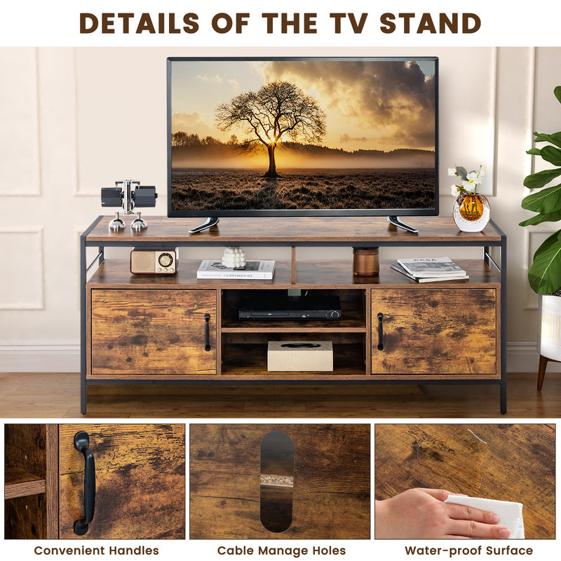 58 Inch Industrial TV Stand with Cabinets & Adjustable Shelf for TVs Up to 65 Inch