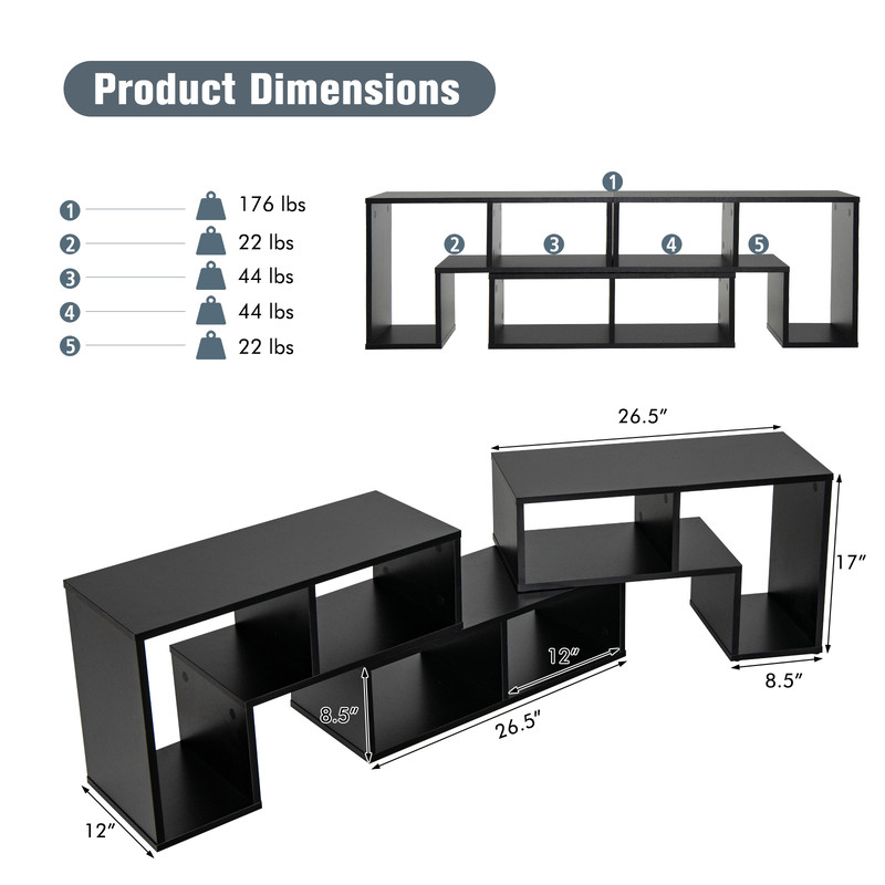 3-Piece Adjustable TV Stand for TVs Up to 65, Modular Shelves with Spacious Storage