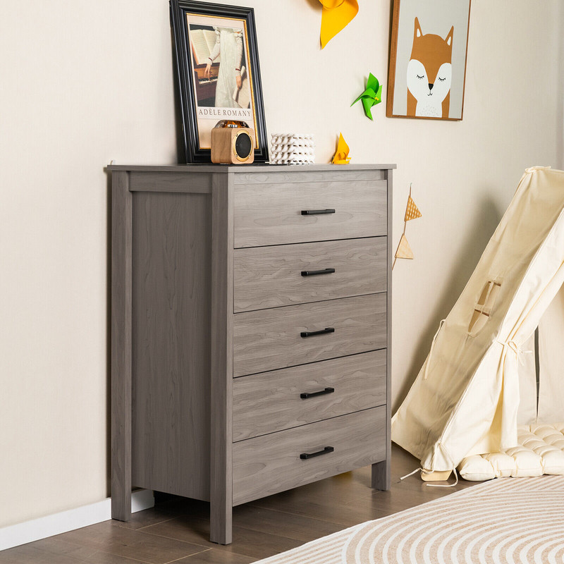 Modern 5Drawer Multipurpose Chest Dresser With Sleek Metal Handles 0