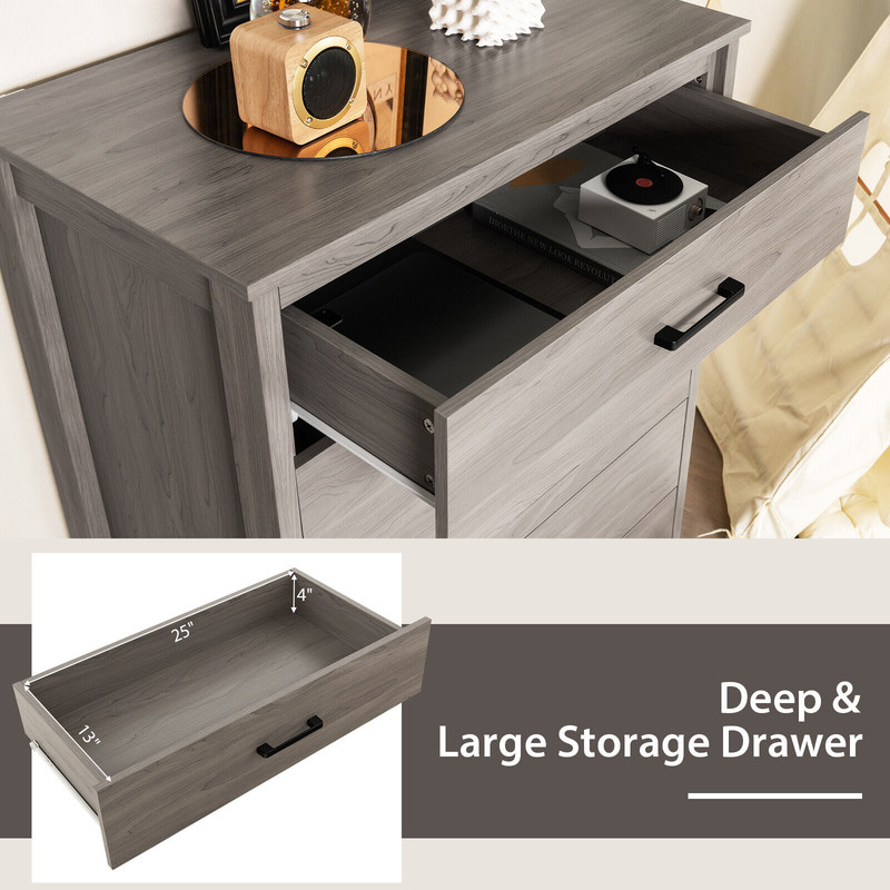 Modern 5Drawer Multipurpose Chest Dresser With Sleek Metal Handles 3