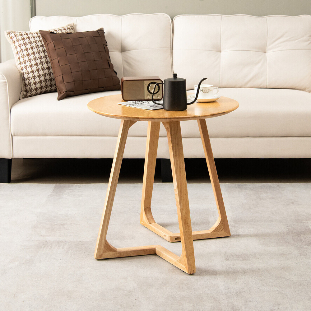 Solid Wood Round End Table Stylish Side Table for Living Room & Bedroom Decor