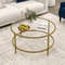 Modern Round Glass Coffee Table, 35 5 Inch Tempered Top w Anti Slip Pads
