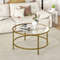 Modern Round Glass Coffee Table, 35 5 Inch Tempered Top w Anti Slip Pads