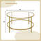 Modern Round Glass Coffee Table, 35 5 Inch Tempered Top w Anti Slip Pads