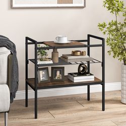 industrial entryway table with removable panel & mesh shelf rustic brown & black