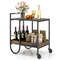 Rolling Buffet Serving Cart with Removable Metal Wire Wine Rack Rustic Brown Bar Cart
