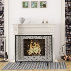 38 x 31 inch single panel fireplace screen elegant black & gold spark guard