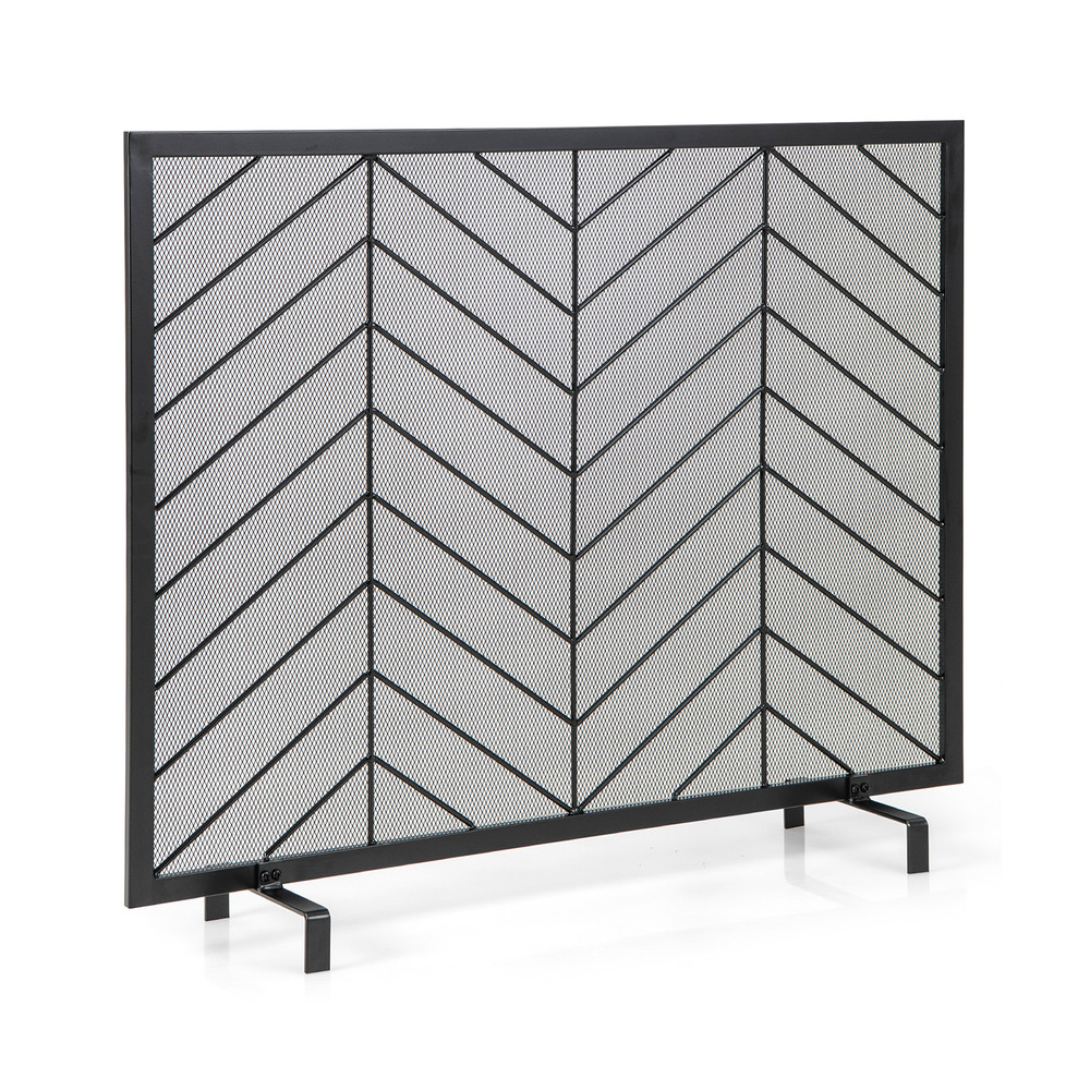 38 x 31 Inch Single Panel Fireplace Screen Elegant Black & Gold Spark Guard
