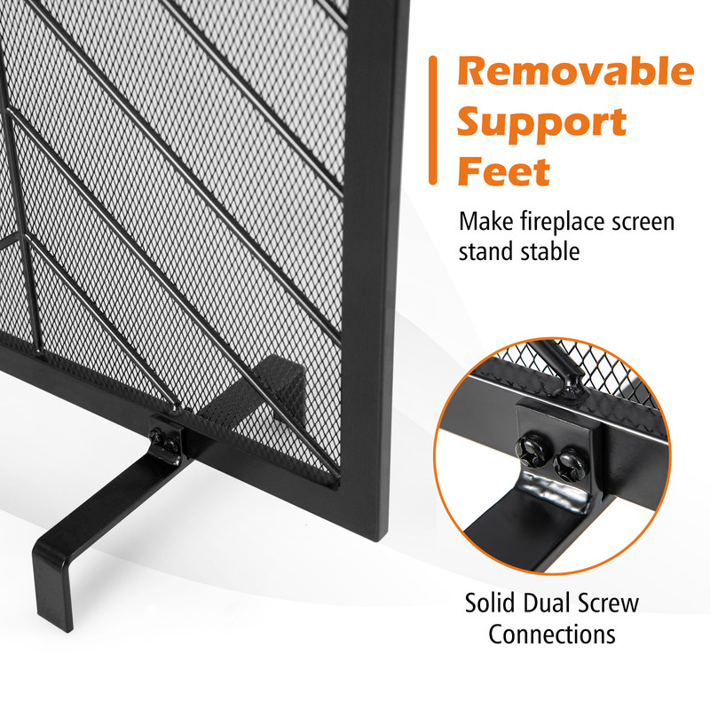 38 x 31 Inch Single Panel Fireplace Screen Elegant Black & Gold Spark Guard