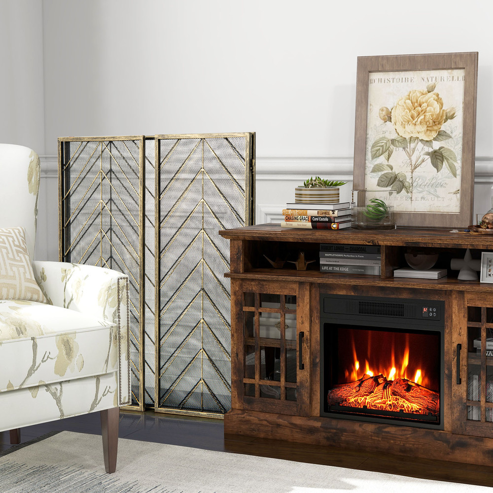 3 Panel Metal Foldable Fireplace Screen with Durable Metal Mesh Adjustable & Stylish
