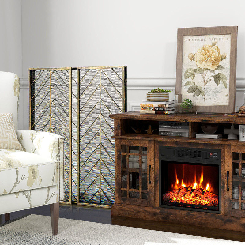 3 Panel Metal Foldable Fireplace Screen with Durable Metal Mesh Adjustable & Stylish