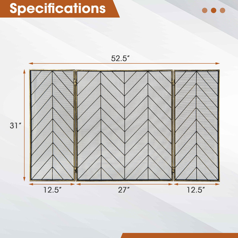 3 Panel Metal Foldable Fireplace Screen with Durable Metal Mesh Adjustable & Stylish
