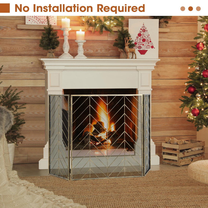 3 Panel Metal Foldable Fireplace Screen with Durable Metal Mesh Adjustable & Stylish