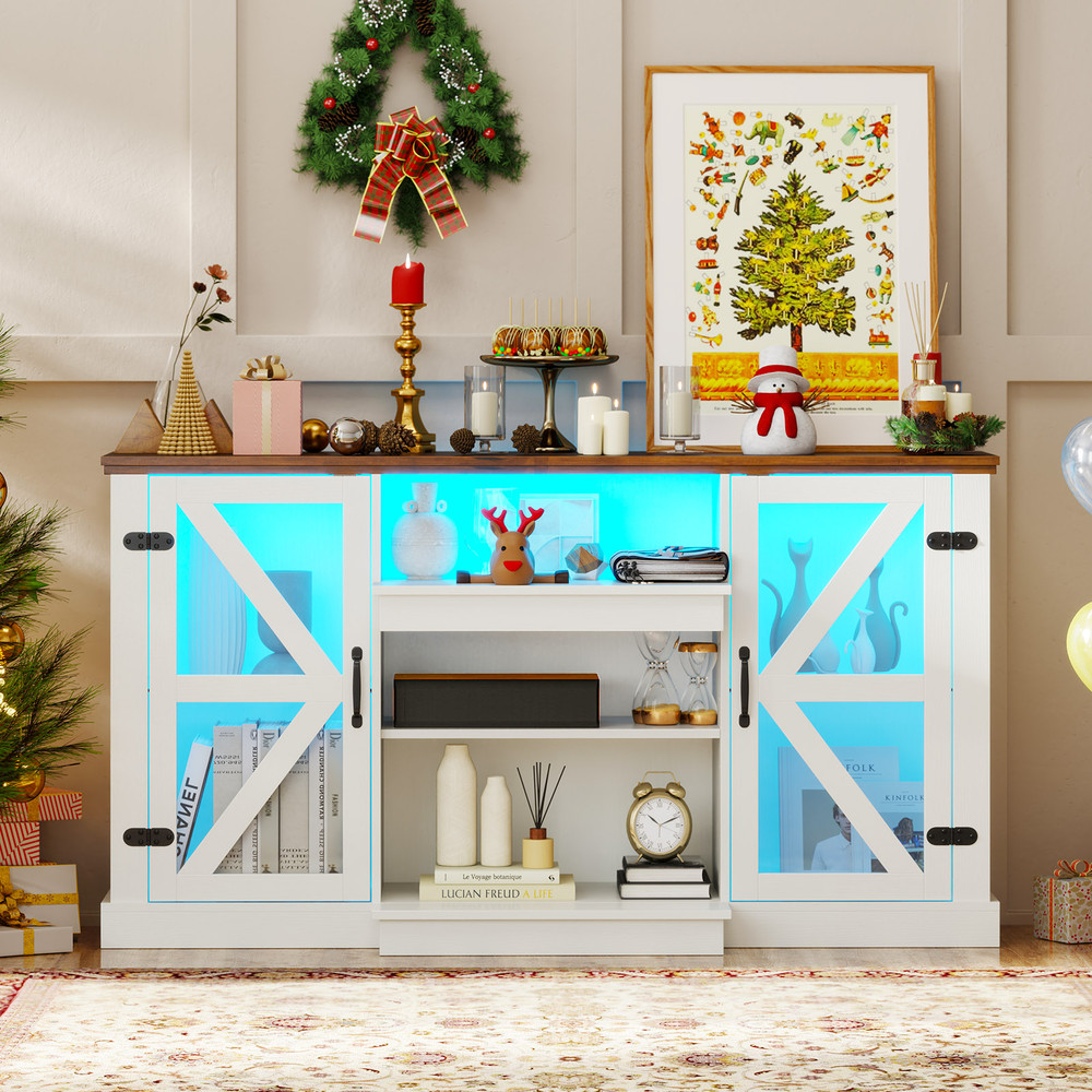 59 Inches Media Console Table with 3-Level Shelves, LED Lights & 22 Dynamic Modes, Modern TV Stand