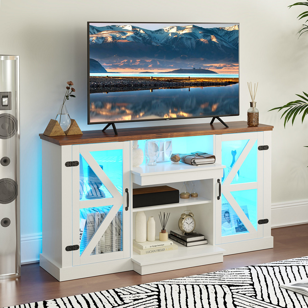 59 Inches Media Console Table with 3-Level Shelves, LED Lights & 22 Dynamic Modes, Modern TV Stand