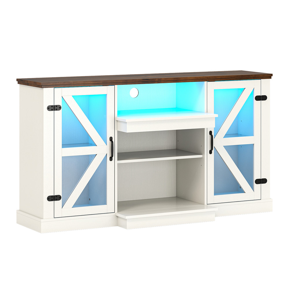 59 Inches Media Console Table with 3-Level Shelves, LED Lights & 22 Dynamic Modes, Modern TV Stand