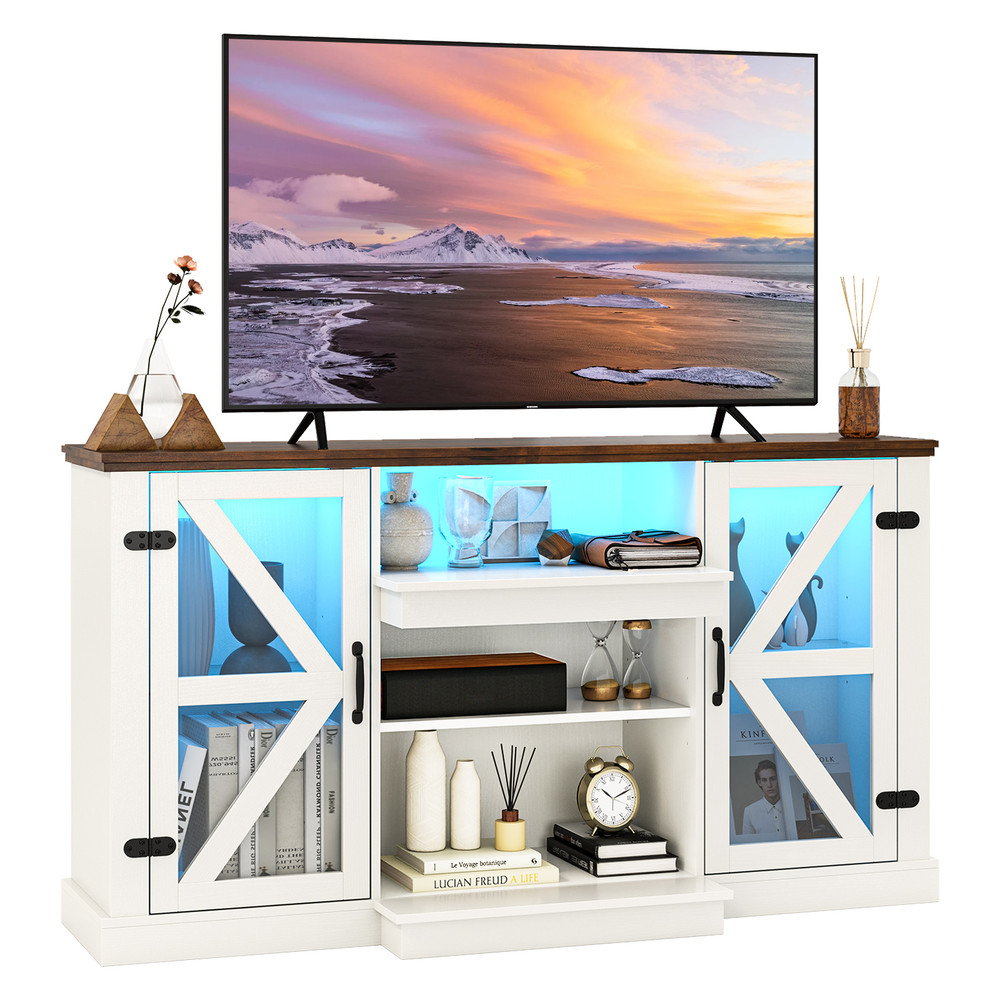 59 Inches Media Console Table with 3-Level Shelves, LED Lights & 22 Dynamic Modes, Modern TV Stand