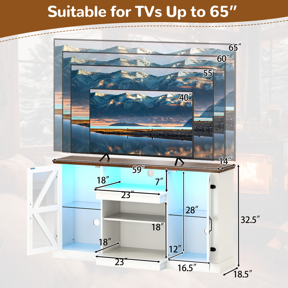59 Inches Media Console Table with 3-Level Shelves, LED Lights & 22 Dynamic Modes, Modern TV Stand