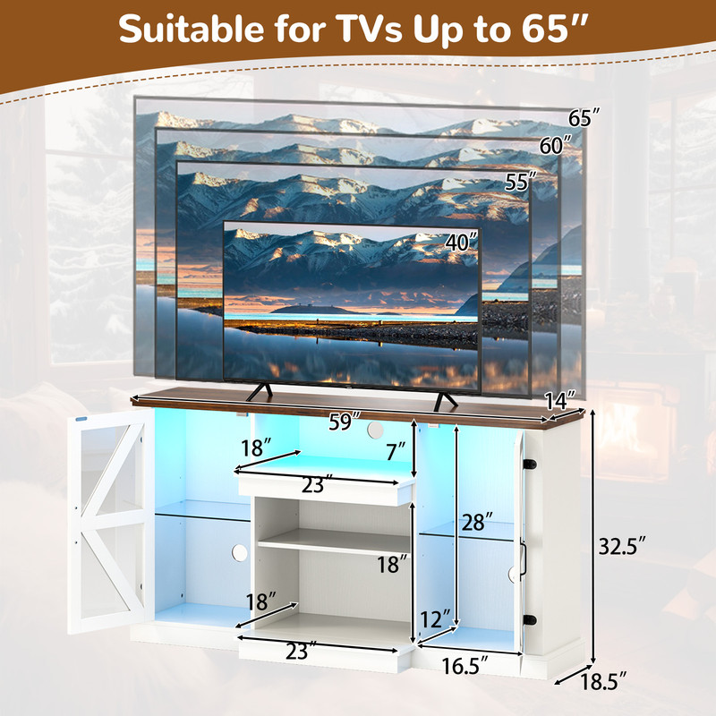 59 Inches Media Console Table with 3-Level Shelves, LED Lights & 22 Dynamic Modes, Modern TV Stand