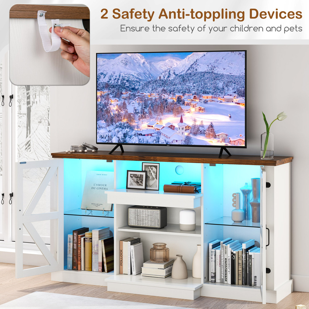59 Inches Media Console Table with 3-Level Shelves, LED Lights & 22 Dynamic Modes, Modern TV Stand
