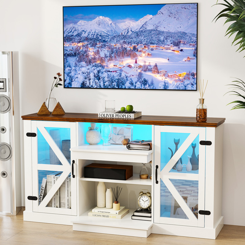 59 Inches Media Console Table with 3-Level Shelves, LED Lights & 22 Dynamic Modes, Modern TV Stand