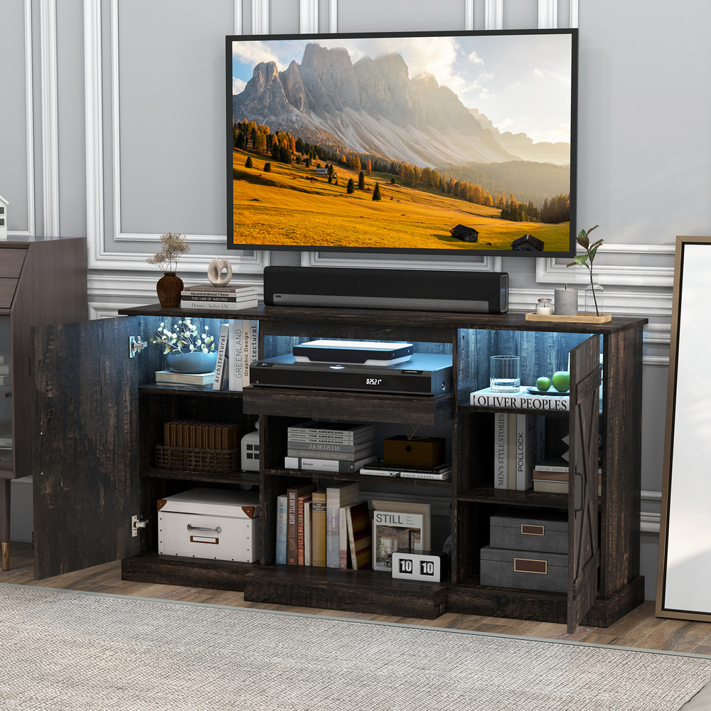 Modern 58 Inches TV Stand for TVs Up to 65" with 20 Color LED Lights, Storage Cabinets & Shelves